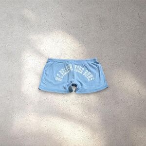 Kavio “We Relish Your Buns” Low-Mid Baby Blue Mini Shorts